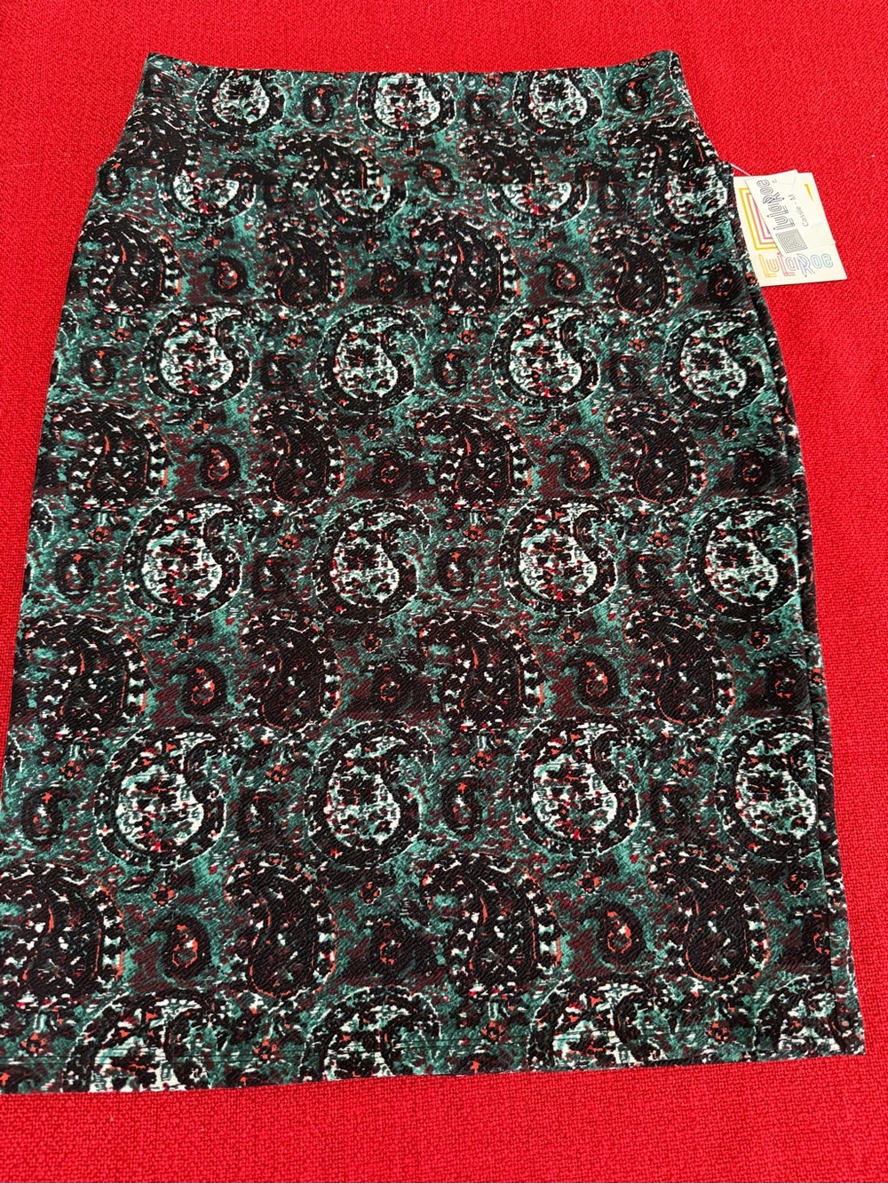 LuLaRoe Black and Green Paisley Pencil Skirt